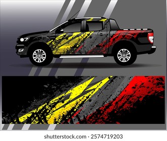 Car wrap design vector. Graphic abstract stripe racing background designs for vehicle, rally, race, adventure and car racing livery	