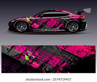 Car wrap design vector. Graphic abstract stripe racing background designs for vehicle, rally, race, adventure and car racing livery	