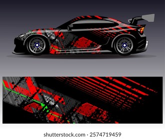 Car wrap design vector. Graphic abstract stripe racing background designs for vehicle, rally, race, adventure and car racing livery	