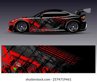 Car wrap design vector. Graphic abstract stripe racing background designs for vehicle, rally, race, adventure and car racing livery	