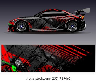 Car wrap design vector. Graphic abstract stripe racing background designs for vehicle, rally, race, adventure and car racing livery	