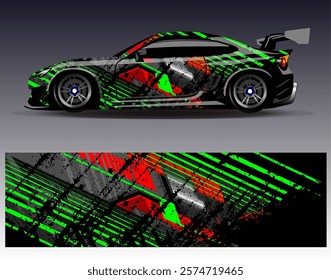 Car wrap design vector. Graphic abstract stripe racing background designs for vehicle, rally, race, adventure and car racing livery	