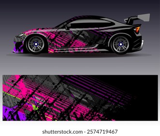 Car wrap design vector. Graphic abstract stripe racing background designs for vehicle, rally, race, adventure and car racing livery	