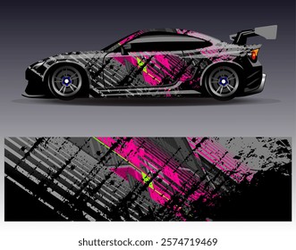 Car wrap design vector. Graphic abstract stripe racing background designs for vehicle, rally, race, adventure and car racing livery	