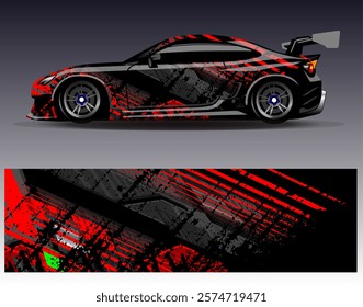 Car wrap design vector. Graphic abstract stripe racing background designs for vehicle, rally, race, adventure and car racing livery	