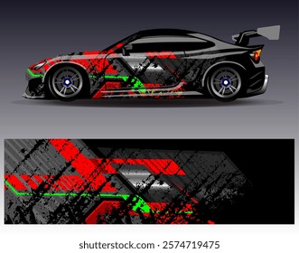 Car wrap design vector. Graphic abstract stripe racing background designs for vehicle, rally, race, adventure and car racing livery	