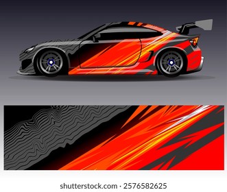 Car wrap design vector. Graphic abstract stripe racing background designs for vehicle, rally, race, adventure and car racing livery	