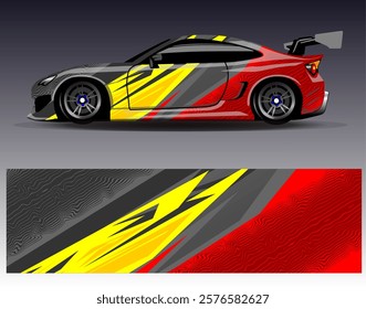 Car wrap design vector. Graphic abstract stripe racing background designs for vehicle, rally, race, adventure and car racing livery	