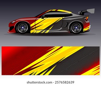 Car wrap design vector. Graphic abstract stripe racing background designs for vehicle, rally, race, adventure and car racing livery	