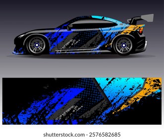 Car wrap design vector. Graphic abstract stripe racing background designs for vehicle, rally, race, adventure and car racing livery