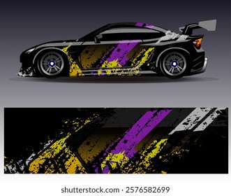 Car wrap design vector. Graphic abstract stripe racing background designs for vehicle, rally, race, adventure and car racing livery