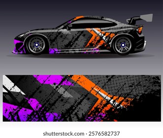 Car wrap design vector. Graphic abstract stripe racing background designs for vehicle, rally, race, adventure and car racing livery