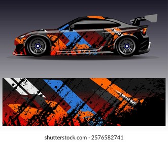 Car wrap design vector. Graphic abstract stripe racing background designs for vehicle, rally, race, adventure and car racing livery