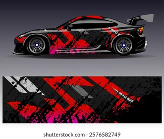 Car wrap design vector. Graphic abstract stripe racing background designs for vehicle, rally, race, adventure and car racing livery