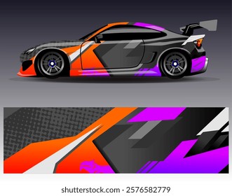 Car wrap design vector. Graphic abstract stripe racing background designs for vehicle, rally, race, adventure and car racing livery