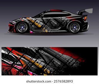 Car wrap design vector. Graphic abstract stripe racing background designs for vehicle, rally, race, adventure and car racing livery