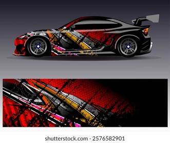 Car wrap design vector. Graphic abstract stripe racing background designs for vehicle, rally, race, adventure and car racing livery