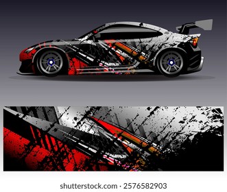 Car wrap design vector. Graphic abstract stripe racing background designs for vehicle, rally, race, adventure and car racing livery