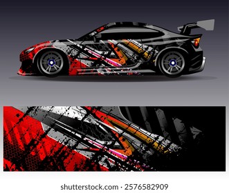 Car wrap design vector. Graphic abstract stripe racing background designs for vehicle, rally, race, adventure and car racing livery