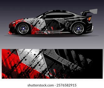 Car wrap design vector. Graphic abstract stripe racing background designs for vehicle, rally, race, adventure and car racing livery