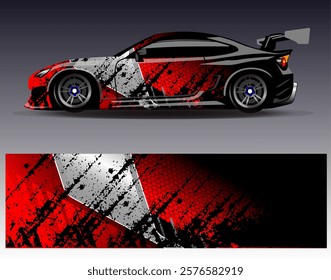 Car wrap design vector. Graphic abstract stripe racing background designs for vehicle, rally, race, adventure and car racing livery