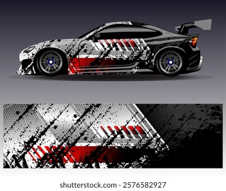 Car wrap design vector. Graphic abstract stripe racing background designs for vehicle, rally, race, adventure and car racing livery