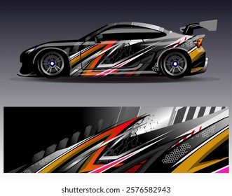 Car wrap design vector. Graphic abstract stripe racing background designs for vehicle, rally, race, adventure and car racing livery