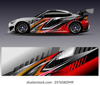 Car wrap design vector. Graphic abstract stripe racing background designs for vehicle, rally, race, adventure and car racing livery