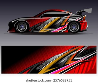 Car wrap design vector. Graphic abstract stripe racing background designs for vehicle, rally, race, adventure and car racing livery