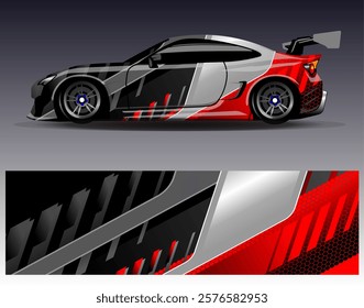 Car wrap design vector. Graphic abstract stripe racing background designs for vehicle, rally, race, adventure and car racing livery