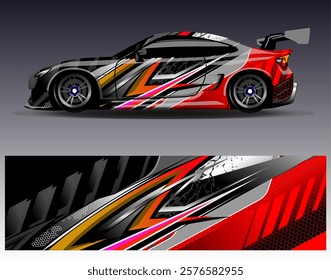 Car wrap design vector. Graphic abstract stripe racing background designs for vehicle, rally, race, adventure and car racing livery