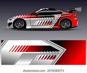 Car wrap design vector. Graphic abstract stripe racing background designs for vehicle, rally, race, adventure and car racing livery