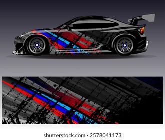 Car wrap design vector. Graphic abstract stripe racing background designs for vehicle, rally, race