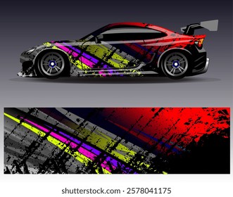 Car wrap design vector. Graphic abstract stripe racing background designs for vehicle, rally, race