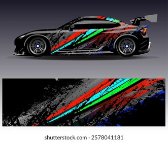 Car wrap design vector. Graphic abstract stripe racing background designs for vehicle, rally, race