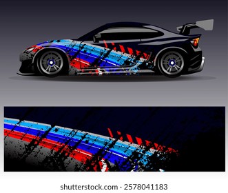 Car wrap design vector. Graphic abstract stripe racing background designs for vehicle, rally, race