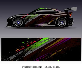 Car wrap design vector. Graphic abstract stripe racing background designs for vehicle, rally, race