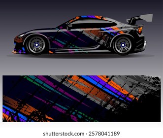 Car wrap design vector. Graphic abstract stripe racing background designs for vehicle, rally, race