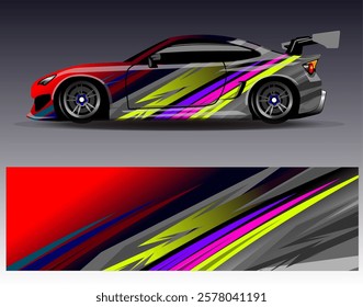 Car wrap design vector. Graphic abstract stripe racing background designs for vehicle, rally, race