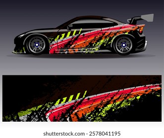 Car wrap design vector. Graphic abstract stripe racing background designs for vehicle, rally, race