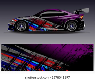 Car wrap design vector. Graphic abstract stripe racing background designs for vehicle, rally, race