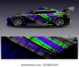 Car wrap design vector. Graphic abstract stripe racing background designs for vehicle, rally, race