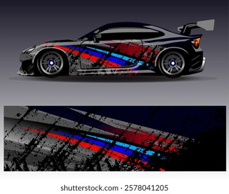 Car wrap design vector. Graphic abstract stripe racing background designs for vehicle, rally, race