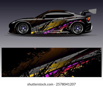 Car wrap design vector. Graphic abstract stripe racing background designs for vehicle, rally, race