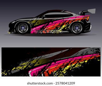 Car wrap design vector. Graphic abstract stripe racing background designs for vehicle, rally, race