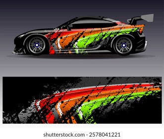 Car wrap design vector. Graphic abstract stripe racing background designs for vehicle, rally, race