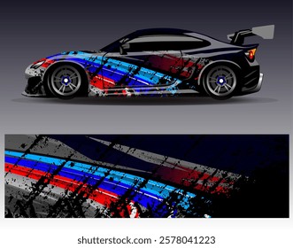 Car wrap design vector. Graphic abstract stripe racing background designs for vehicle, rally, race