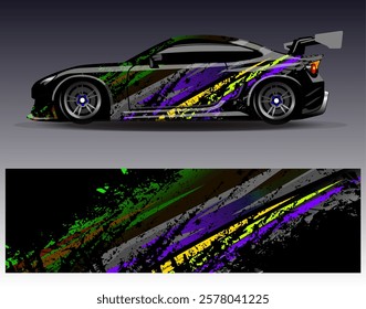 Car wrap design vector. Graphic abstract stripe racing background designs for vehicle, rally, race