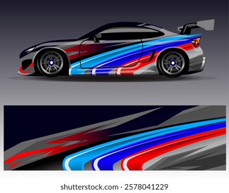 Car wrap design vector. Graphic abstract stripe racing background designs for vehicle, rally, race