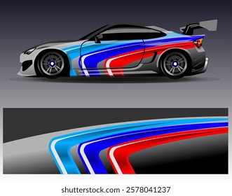 Car wrap design vector. Graphic abstract stripe racing background designs for vehicle, rally, race